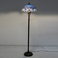 Lampe sur pied LongHuiJing Dragonfly de style Tiffany, 16 pouces de large, 2 lumières, double chaîne, abat-jour en verre teinté, base antique, éclairage décoratif