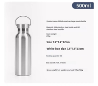 WLX Bouteille isotherme de voyage en acier inoxydable à double paroi de 500ml, couleurs Offre Spéciale personnalisées, double bouteille d'eau sous vide