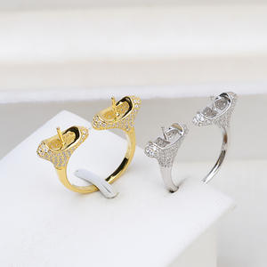 Bague ouverte en argent S925 avec double perle, faite à la main, pour femme, avec 8-9 perles, ensemble vide, comprend un fermoir de bracelet, emballé dans un sac - Product Image 1