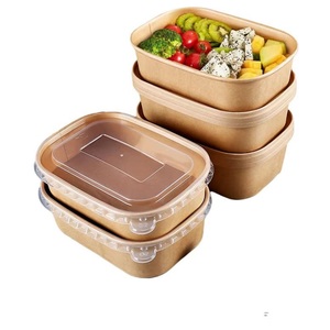 Custom Printing Disposable Salad Paper Box Rectangle Food Packaging Container Paper Lunch Bento Box With Clear Lid