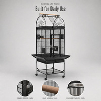 Grande cage à oiseaux noire en fer avec roulettes, plateau coulissant et toit en dôme pour perroquets, commande en gros