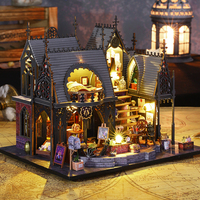 Casa de Muñecas de Madera DIY con Diseño de Cabaña Mágica Gótica, Mini Escena de Librería, Modelo de Casa de Muñecas, Artesanía de Madera Hecha a Mano, Regalo de Decoración para el Hogar