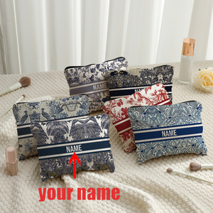 Pochette zippée en velours côtelé personnalisable avec nom, motif imprimé moderne, sac de maquillage portable léger et personnalisé, trousse de <span class=keywords><strong>toilette</strong></span> de voyage - Product Image 1