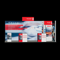 Stand d'exposition professionnel personnalisé avec éclairage LED, mur arrière étendu avec enseigne supérieure et présentoir multi-niveaux pour produits