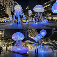 Sculpture de méduse cinétique en acier inoxydable poli, illuminée par LED, étanche, pour extérieur, jardin, bord de piscine, aménagement paysager