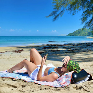 Toalla <span class=keywords><strong>de</strong></span> playa <span class=keywords><strong>de</strong></span> algodón portátil impresa personalizada estilo Tropical moderno almohada inflable plegable bolsillo con cremallera <span class=keywords><strong>novela</strong></span> sin arena - Product Image 2