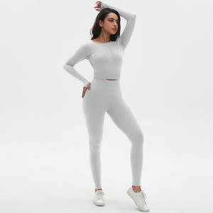 Set Yoga tanpa jahitan, set Legging pantat Lengan Panjang bentuk O, atasan <span class=keywords><strong>2</strong></span> potong setelan Gym kebugaran olahraga Lari - Product Image 5