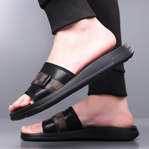 Sandalias de Playa para Hombre, Diseño Veraniego, Punta Abierta, Parte Superior de PU, Suela de EVA Antideslizante, Patrón a Cuadros, Casuales - Product Image 3