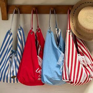 Nouveau sac à bandoulière rayé grande capacité, sac fourre-tout minimaliste décontracté en toile, sacs de courses réutilisables pas chers - Product Image 4
