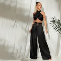 Combinaison ample et Sexy pour femme, nouvelle collection automne, col croisé, sans bretelles, pantalon large, couleur unie, Slip, Bandage, à dos nu