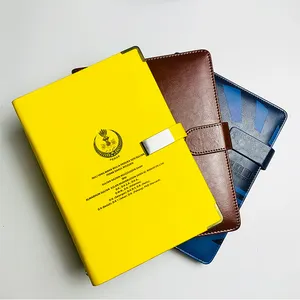 Customized Business Notebook Yellow Multi-functional PU Leather Cover Loose-leaf Book With Pen