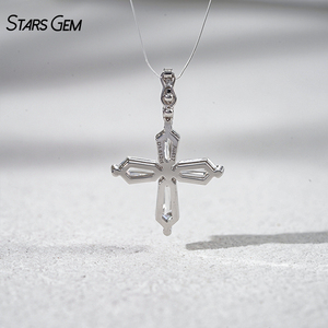 10K White Gold Solid Gold with DEF VS Lab Diamond <b>Cross</b> pendant Jewelry - Product Image 2