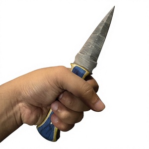 Cuchillo de acampada de hoja fija Drop Point de acero de Damasco con mango de madera Pakka azul de 20 cm, cuchillo de supervivencia para exteriores DIY - Product Image 1