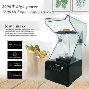 Profissional Comercial Silencioso Escudo Blender Speed Dial para Purê, Ice Crush Shakes e Smoothies Prata Forte e Silencioso