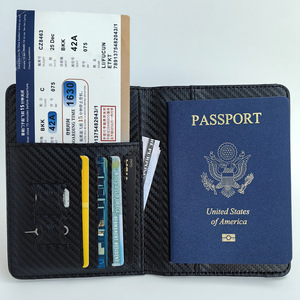 Wholesale Carbon Fibre PU Leather <strong>RFID</strong> <strong>Blocking</strong> Travel Passport Holder <strong>Wallet</strong> With Ticket and ID Card Slots - Product Image 4