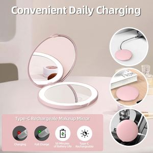 Cute Personalized <b>LED</b> Light Pocket Cosmetic <b>Mirror</b> Hand Held Portable Folding with 10X Magnify Dual Sided Festival Gift - Product Image 3