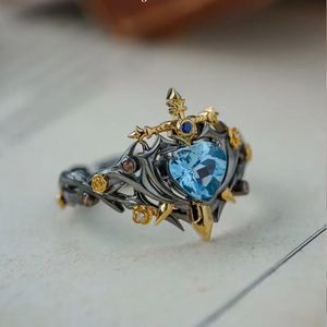 Anillo Espada Rosa Espina con Cristal Azul Real, Anillo de Moda Amoroso, Decoración para el Dedo Índice, Anillo de Boda Retro - Product Image 2
