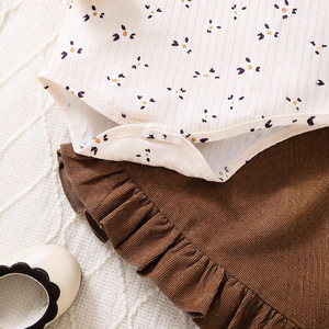 Conjunto de Ropa de 2 Piezas para Bebés Niñas, 100% Algodón, Body con Estampado Floral, Falda de Pana, Transpirable, para Primavera y Otoño - Product Image 4