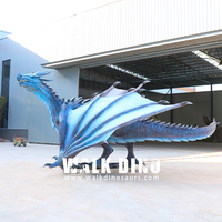 Synchronisé avec la voix rugissante de dinosaure Film animatronique réaliste Dragon bleu Dragon occidental Sculpture animatronique
