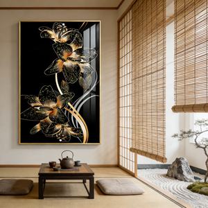 Peinture murale décorative de luxe en porcelaine de cristal avec fleurs dorées 3D et LED pour hall d'entrée et salon - Product Image 6