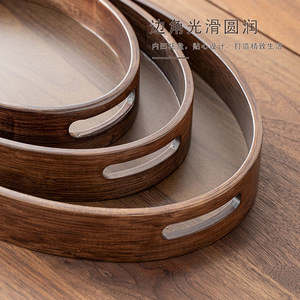 Plateaux à gâteaux simples rétro couleur noyer en gros, plateaux à desserts pour la maison et la restauration, plateaux de service ovales en bambou - Product Image 1