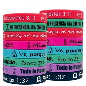 Pulseras de Silicona con Versículos Bíblicos Personalizados, Resistentes al Agua, Impresas en Serigrafía, al por Mayor, Inspiradoras, Cristianas, Religiosas, para Uso Promocional - Product Image 1