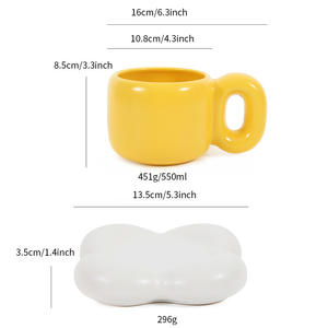 Korean Style Chubby Coffee <b>Cup</b> <b>Set</b> 501-600ml Ceramic Heat Resistant Purple Solid Color Breakfast Mug With <b>Saucer</b> Customizable - Product Image 3