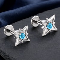Anting Titanium F136 Kelas Medis dengan Liontin Kuarsa Bintang Utara Oktagram, Perhiasan Tindik Tulang Rawan Telinga