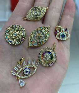 <span class=keywords><strong>Filigree</strong></span> Hamsa jimat tangan berlapis emas mikro <span class=keywords><strong>Pave</strong></span> Zircon Openwork jimat pelindung liontin untuk Kalung membuat perhiasan religius - Product Image 6