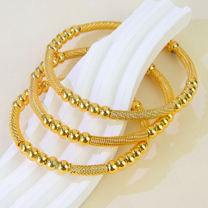 New Arrivals Simple Design Gold Beads <b>Bangles</b> 21k Gold Plated Brazilian Bridal Stackable Bracelet Jewelry for Party Gift - Product Image 2