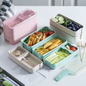 K770 Boîte à lunch portable en matériau sain 900ml Boîtes à bento en paille de blé à 3 couches Conteneur de stockage de vaisselle pour micro-ondes Boîte à nourriture - Product Image 2