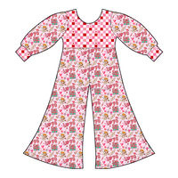 Combinaison longue à manches longues en soie de lait pour filles de style Valentine Yiying, motif cœur, combinaison une pièce, tissu doux et respirant