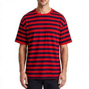 T-shirt Homme Rayé 100% Coton Épais 240 GSM, Coupe Oversize à Épaules Tombantes, Qualité Supérieure, Anti-Plis, Personnalisable OEM - Product Image 3