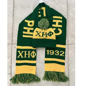 customized logo sport football scarf 1932 Winter Knit Hat Chi Eta Phi Green Yellow Color Scarves Hat Set