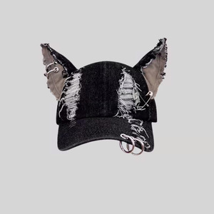 Casquette de baseball d'été transfrontalière unisexe à 6 panneaux, style Hip-Hop, avec oreilles de chien <span class=keywords><strong>Dubin</strong></span> en PVC, effet déchiré - Product Image 3