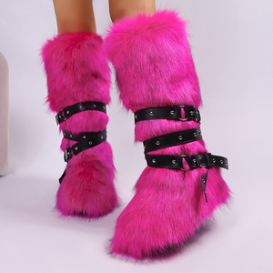 Botas de Nieve Cálidas de Felpa para Mujer, Talla Grande 44, con Suela Gruesa, Tiras Cruzadas, Botas Altas de Pelo hasta la Rodilla, Zapatos de Invierno con Punta Redonda - Product Image 6