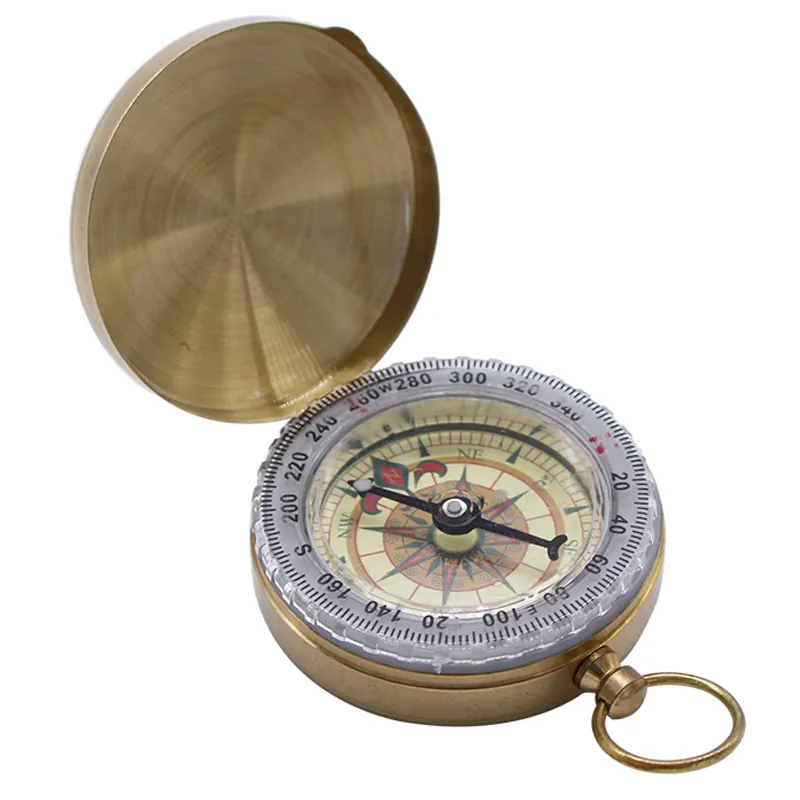 นาฬิกาพกพาเข็มทิศทองเหลืองมีกระเป๋า,อุปกรณ์เสริมสำหรับการเดินป่าตั้งแคมป์กิจกรรมกลางแจ้ง