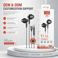 Écouteurs intra-auriculaires filaires WISDOMUP EJ-57 TYPE-C avec microphone, étanches IPX-5, cordon de 1,2 m pour téléphone et jeux