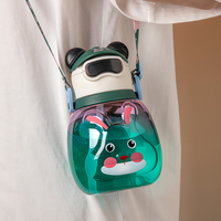 Bouteille d'eau portable en plastique CuteRabbit pour enfants avec bouchon oreilles, grande capacité, avec sangle pour l'école et les activités de plein air
