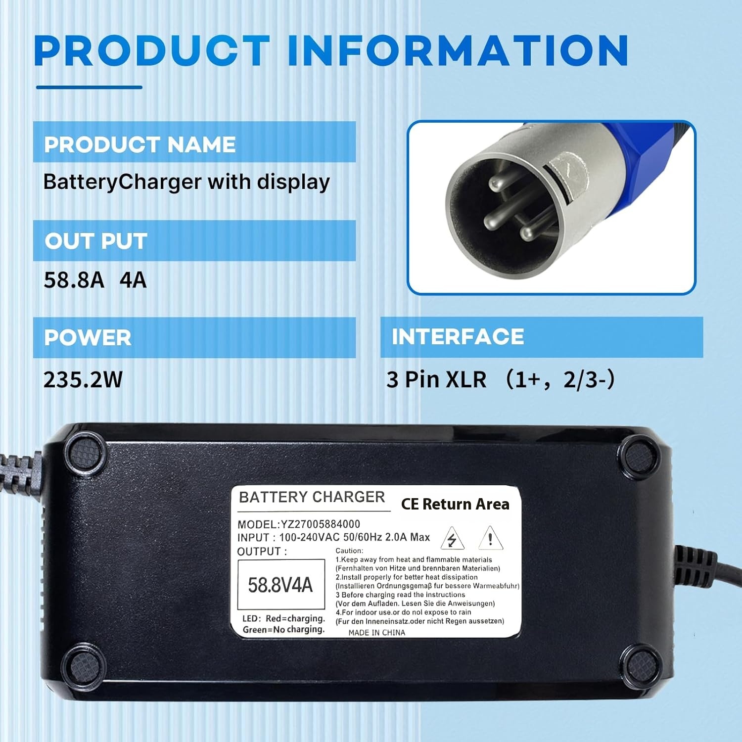 YZPOWER Smart Rapid Charger Adapter for 52V Lithium Battery