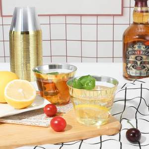 9 Oz plastik Tumblers altın çerçeveli bardak fantezi tek kullanımlık düğün zarif parti bardakları altın jant bardak - Product Image 5