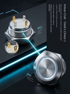 Black Metal 220V ON/OFF 1NO Flat Head Push Button <b>Switch</b> Red Power Symbol Light IP65 Waterproof Ring Illuminated Momentary LED - Product Image 4