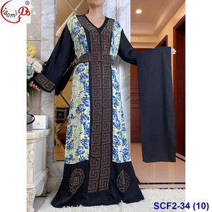 Vente en gros, robe abaya prête à l'emploi, grande taille, avec imprimé spandex doux, pierre de cristal, et écharpe, mode africaine wom - Product Image 3