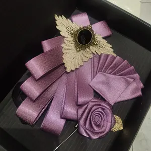Men'S Wedding Engagement Host Brooch Bow Tie Suit Accessories Handmade Flower Pin Brooch 3in1 Set Jewelry Set For Men