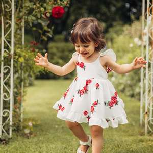Ropa para Niños y Bebés al por Mayor, Ropa Infantil Bordada Personalizada con Flores, Vestido de Fiesta para Niñas Pequeñas - Product Image 3