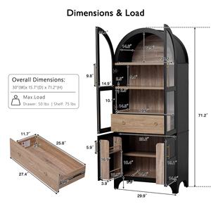 מטבח קשתי גבוהה מטבח ארון אחסון ארון בגדים פתוחים מתכווננת מדפים מוסתרים סגנון משק זכוכית ריהוט ביתי - Product Image 3