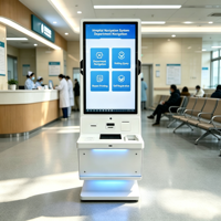 Kiosque tactile LED d'intérieur de 32 à 43 pouces sur pied avec fonction SDK, boîtier métallique en option, lecteur de codes-barres pour paiements en espèces