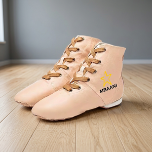 MBAANI Zapatos de Baile de Jazz para Mujer, de Cuero Genuino Color Bronceado, con Cordones, Suela Plana Dividida, Zapatos Planos para Práctica de Ballet - Product Image 3