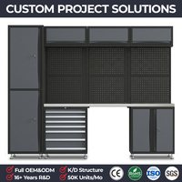 Ensemble d'armoires métalliques de garage avec établi, armoire haute, boîte à outils à 7 tiroirs, espace pour les genoux et bureau pour laboratoire industriel OEM