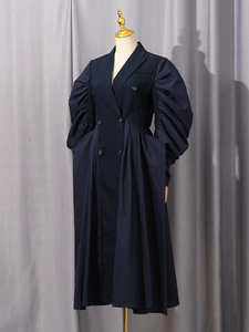 Nuevo Stock llegada otoño <span class=keywords><strong>mujer</strong></span> francés Retro vestido temperamento cintura media gabardina solapa chaqueta de doble botonadura - Product Image 5